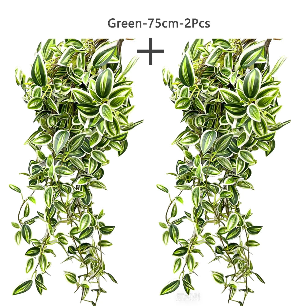 75cm Artificial Vines Leaves in green, perfect for home or office decoration, set of two for a fuller look