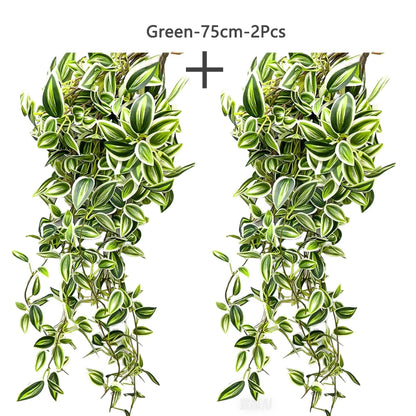 75cm Artificial Vines Leaves in green, perfect for home or office decoration, set of two for a fuller look