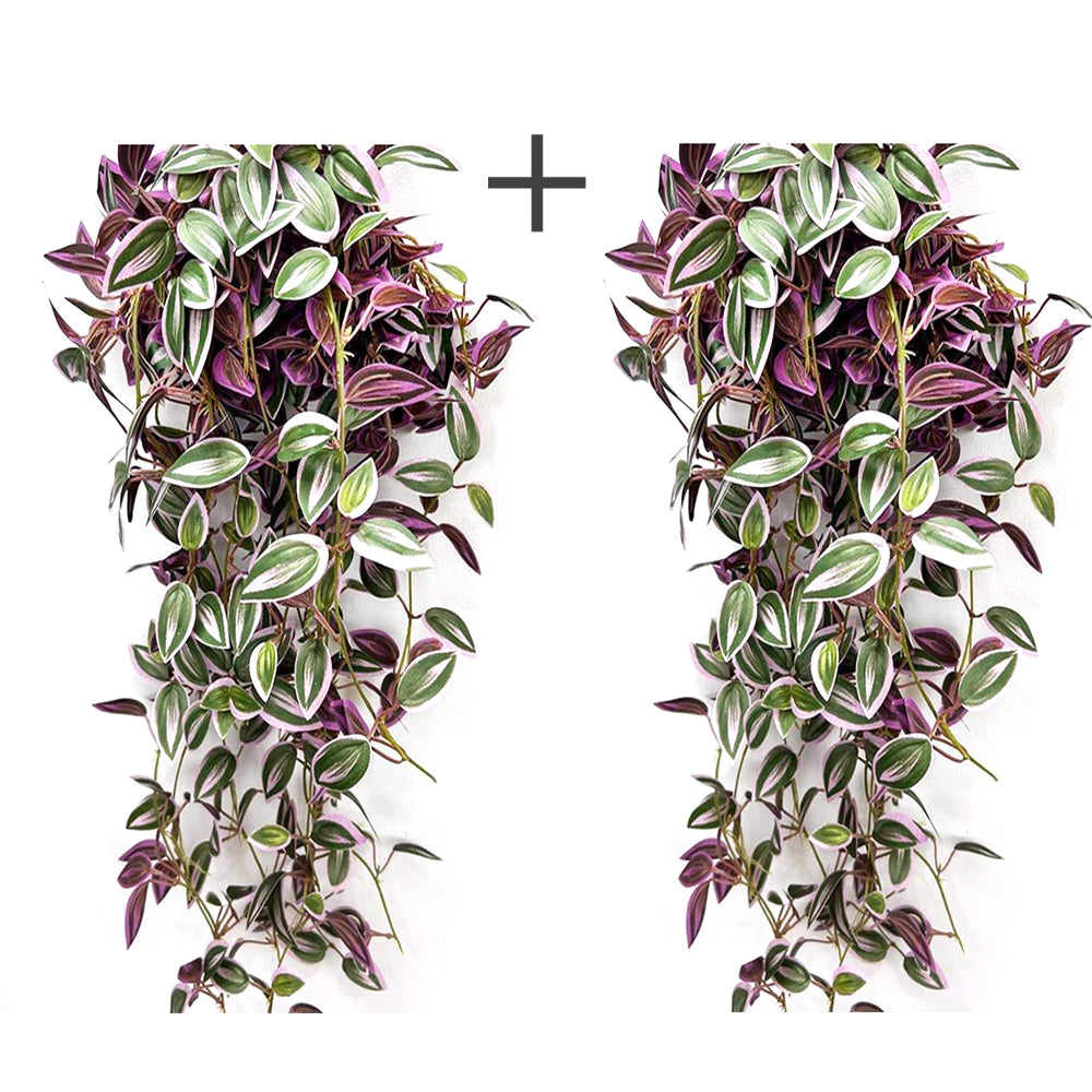 Beautiful 75cm Artificial Vines Leaves for Home Decor with Lush Green and Purple Foliage