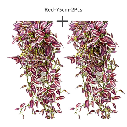 75cm Artificial Vines Leaves in Red with Two Hanging Bunches for Home Decor