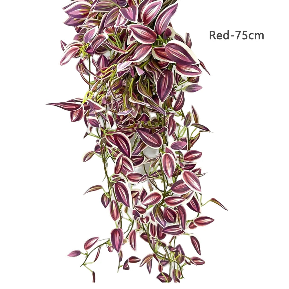 75cm Artificial Vines Leaves in vibrant red and purple colors for home decoration