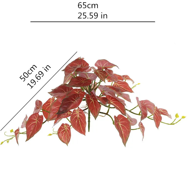 Nutshell Artificial Vines Leaves with Red and Green Variegated Foliage for Home Decor
