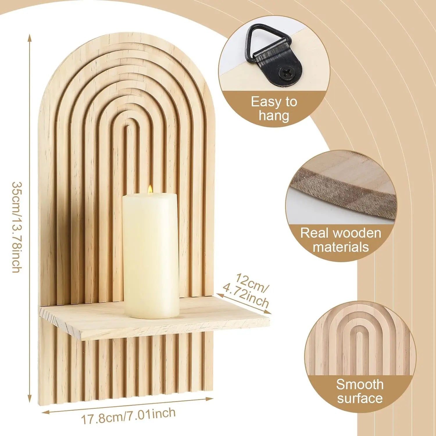 Nutshell boho wooden wall shelves arched bamboo design with small floating shelf for candles and decor