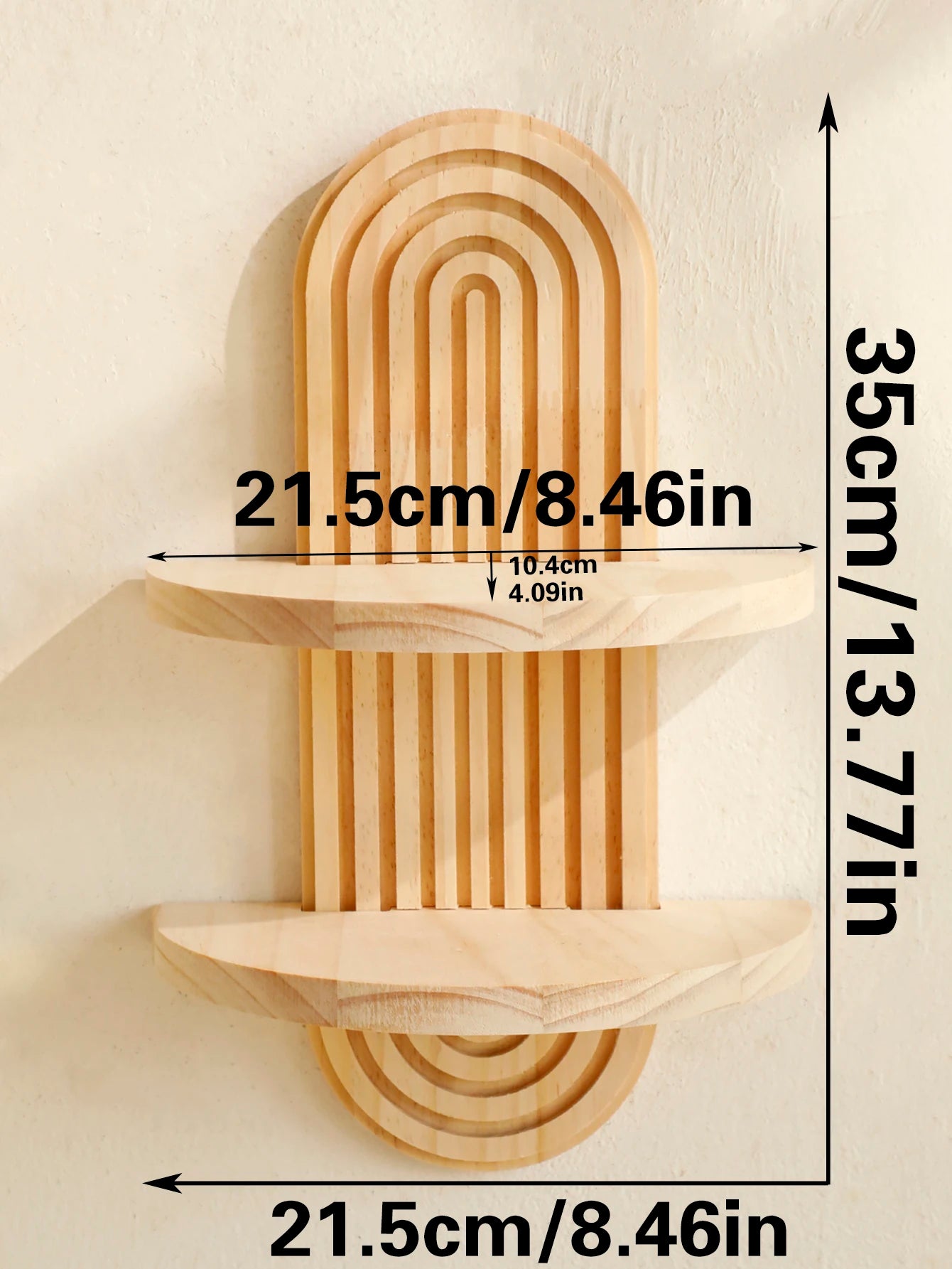 boho wooden wall shelves two tier natural wood arch shelf 35 cm 13.77 in height 21.5 cm width for small plants
