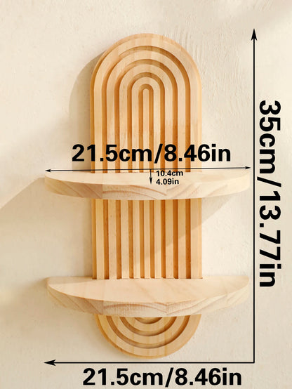 boho wooden wall shelves two tier natural wood arch shelf 35 cm 13.77 in height 21.5 cm width for small plants