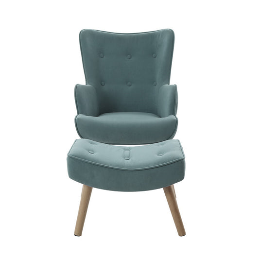 Artiss Armchair Lounge Chair Ottoman in teal fabric with wooden legs for comfortable seating