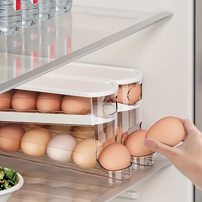 Nutshell automatic egg storage container with multiple compartments for organized egg storage in the refrigerator