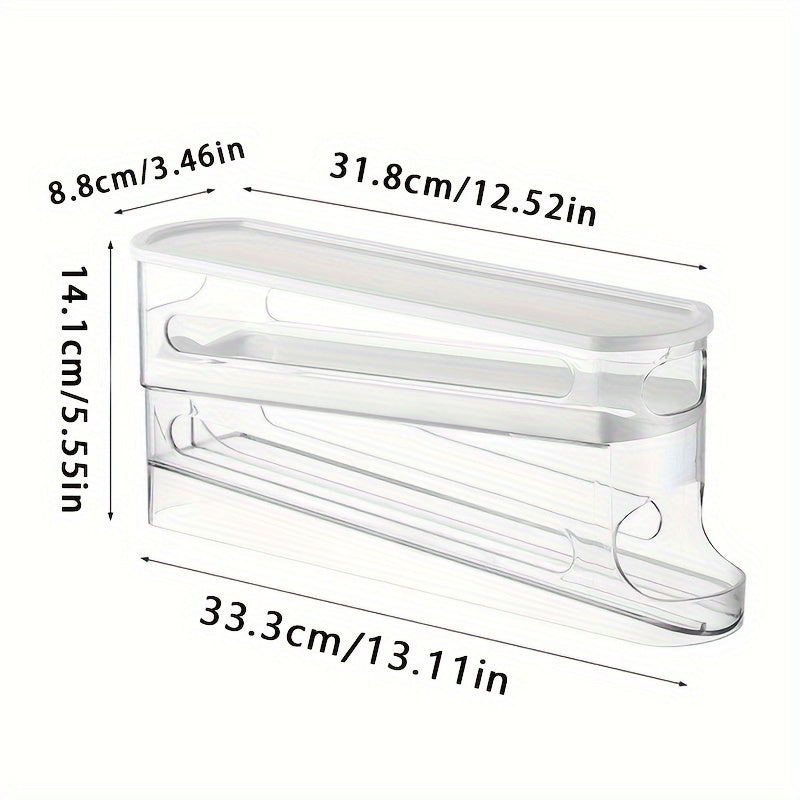 Nutshell automatic egg storage container with clear design and dimensions for organized kitchen use
