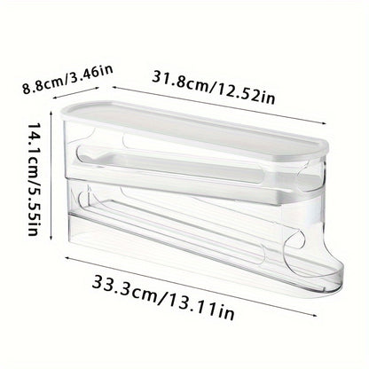 Nutshell automatic egg storage container with clear design and dimensions for organized kitchen use