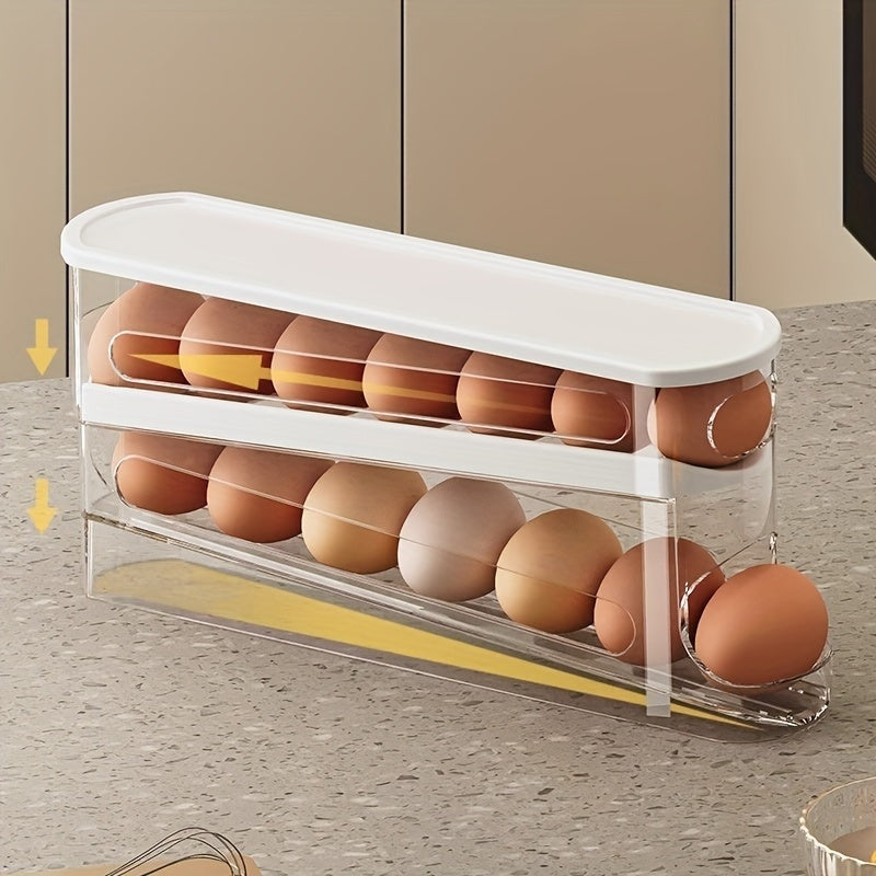 Nutshell automatic egg storage container with transparent design for organized egg storage