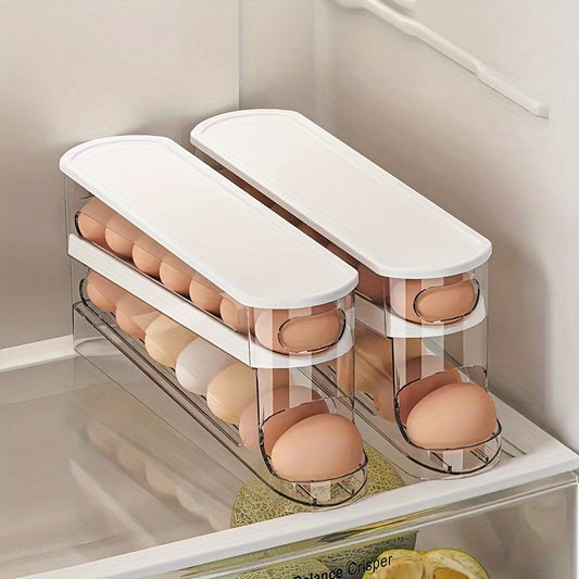 Nutshell automatic egg storage container with two tiers for easy refrigerator organization