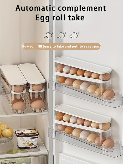 Nutshell automatic egg storage container featuring a sleek design for efficient fridge organization
