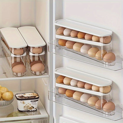 Nutshell automatic egg storage container designed to hold eggs securely in the refrigerator