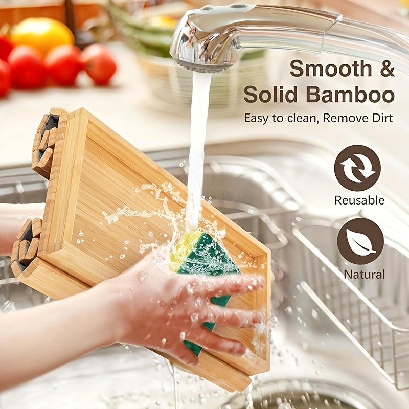 Person cleaning a Bamboo Armrest Tray under running water for easy maintenance and natural appeal