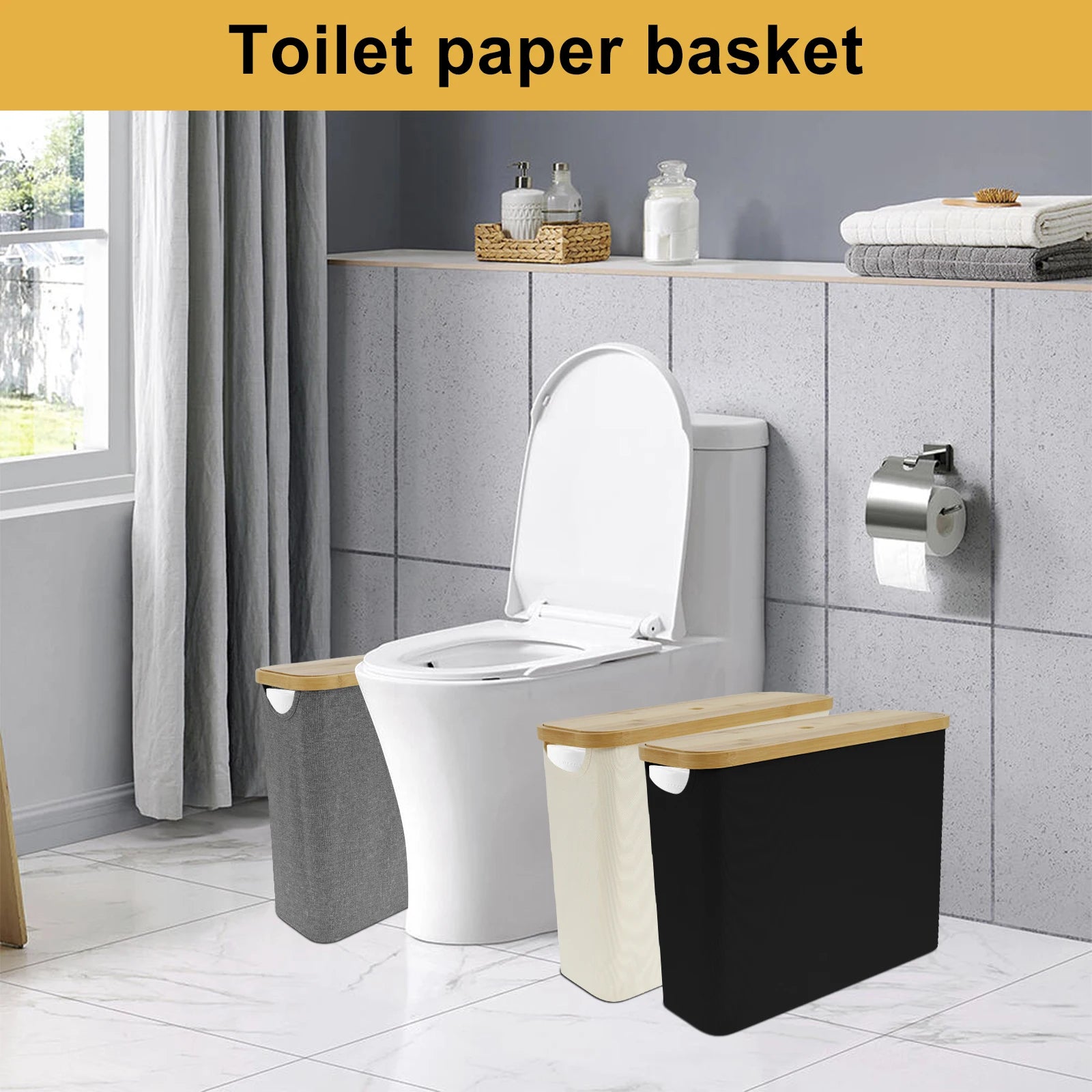 Nutshell Bamboo Toilet Paper Holder stylishly displayed next to a modern toilet in a bright bathroom