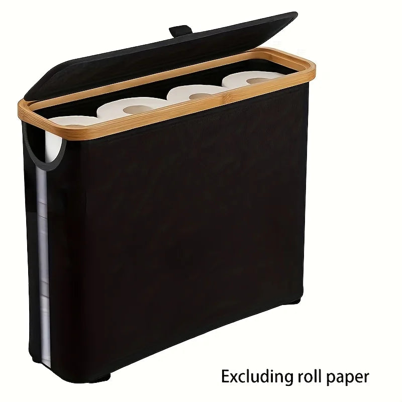 Nutshell bamboo toilet paper holder black bathroom organizer with multiple roll storage and bamboo frame