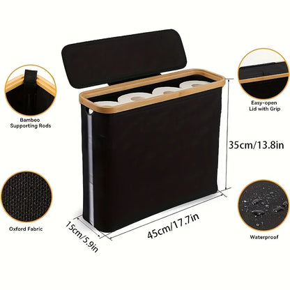 Nutshell bamboo toilet paper holder bathroom organizer with waterproof fabric and easy-open lid