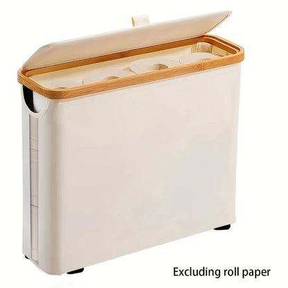 Nutshell bamboo toilet paper holder bathroom organiser with lid for storage and multiple rolls