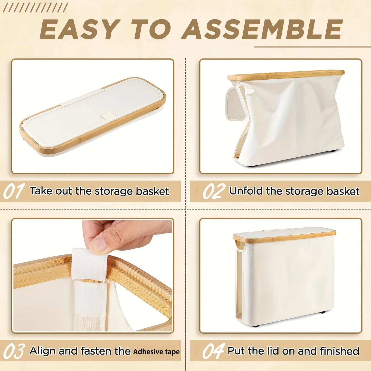 Nutshell bamboo toilet paper holder bathroom organiser easy to assemble with foldable storage basket and adhesive tape