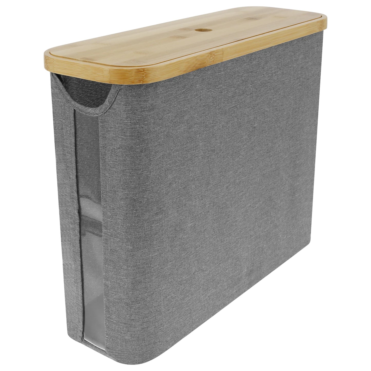 Nutshell Bamboo Toilet Paper Holder with Gray Fabric Storage for a Stylish Bathroom
