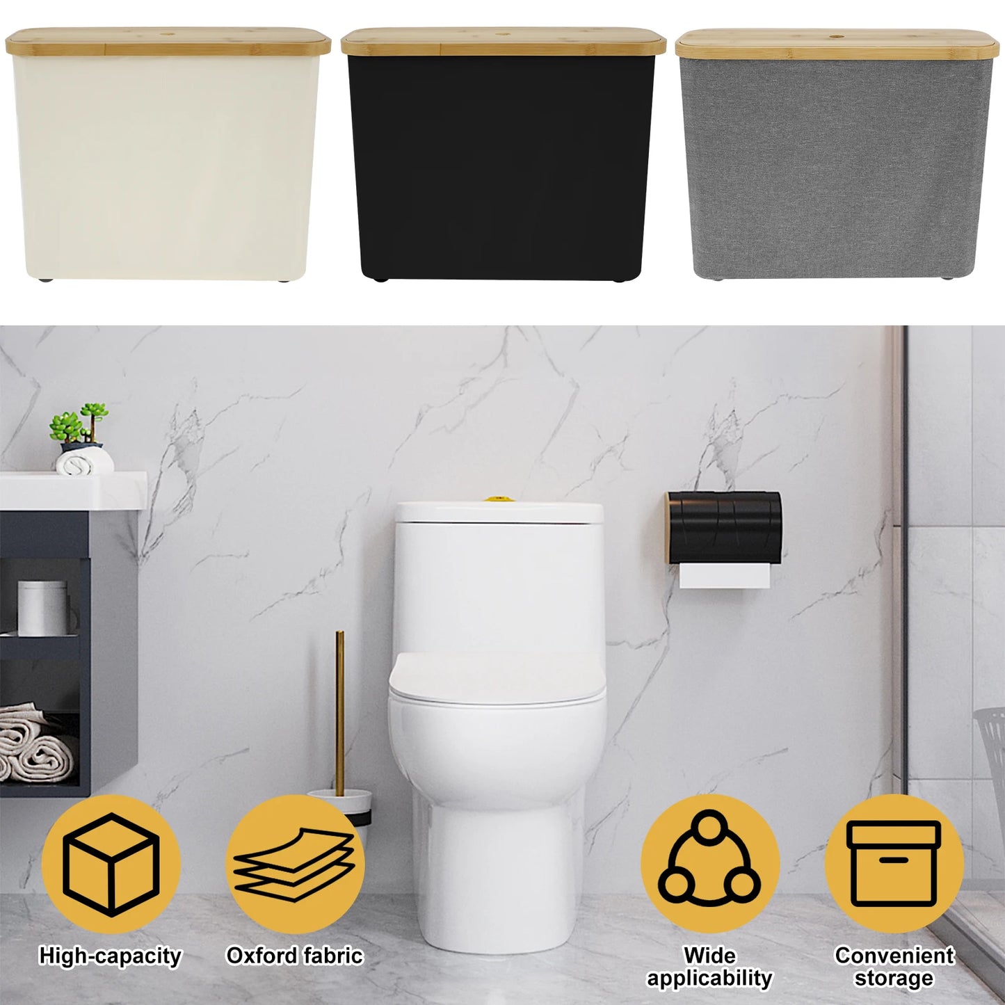 Bamboo Toilet Paper Holder in a stylish bathroom with space-saving design and high-capacity storage