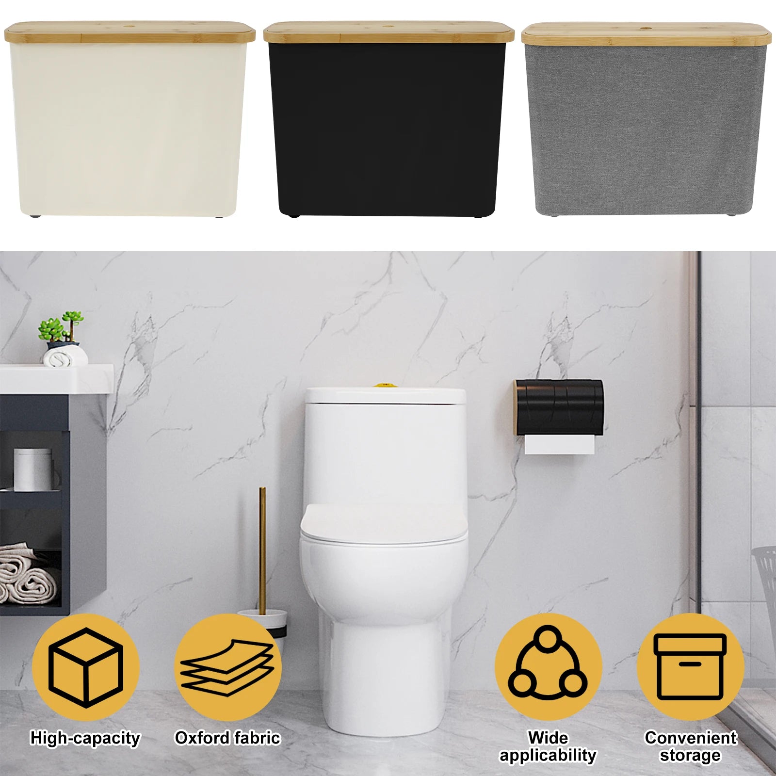 Bamboo Toilet Paper Holder in a stylish bathroom with space-saving design and high-capacity storage