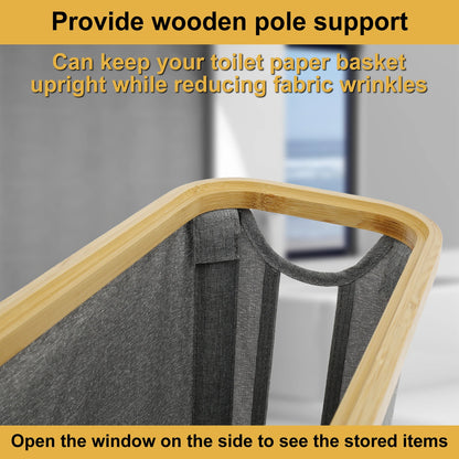 Bamboo Toilet Paper Holder providing sturdy support for a toilet paper basket, reducing fabric wrinkles