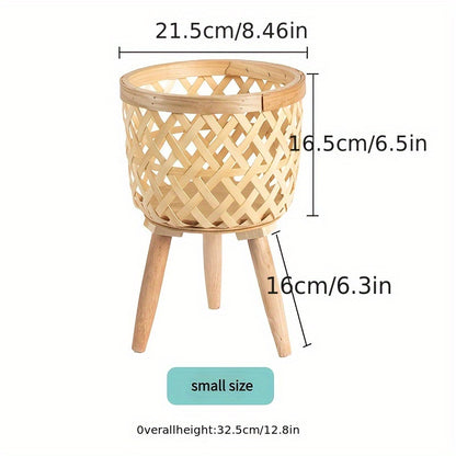 Bamboo Woven Flower Stand with legs in small size, perfect for indoor and outdoor plant displays