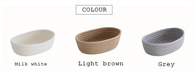 Three stylish basket storage organizers in milk white, light brown, and grey colors for versatile home decor