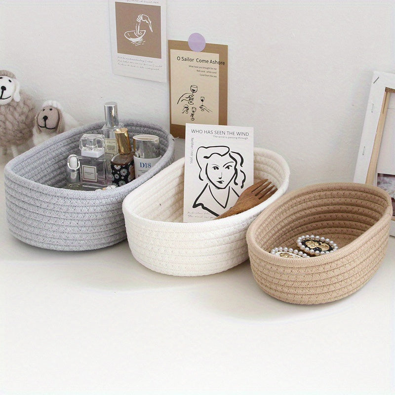 Set of three stylish basket storage organizers in grey, white, and beige for home decor and organization