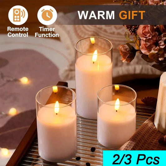 Nutshell battery operated flameless candles with remote control and timer function set of three
