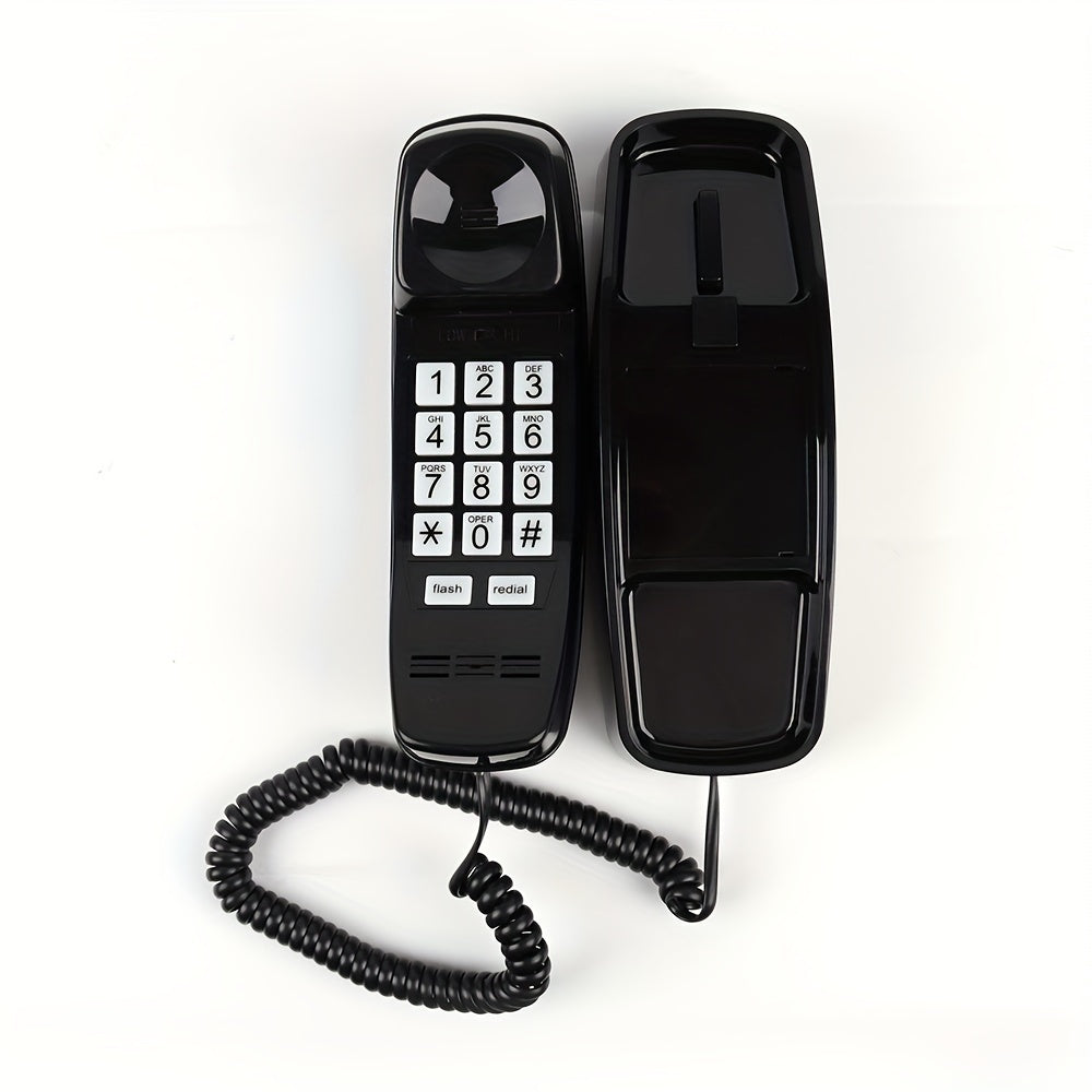 Nutshell Big Button Landline Wall Phone in Black with easy-to-use keypad and coiled cord
