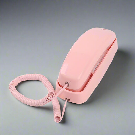 Pink Big Button Landline Wall Phone with coiled cord for easy accessibility