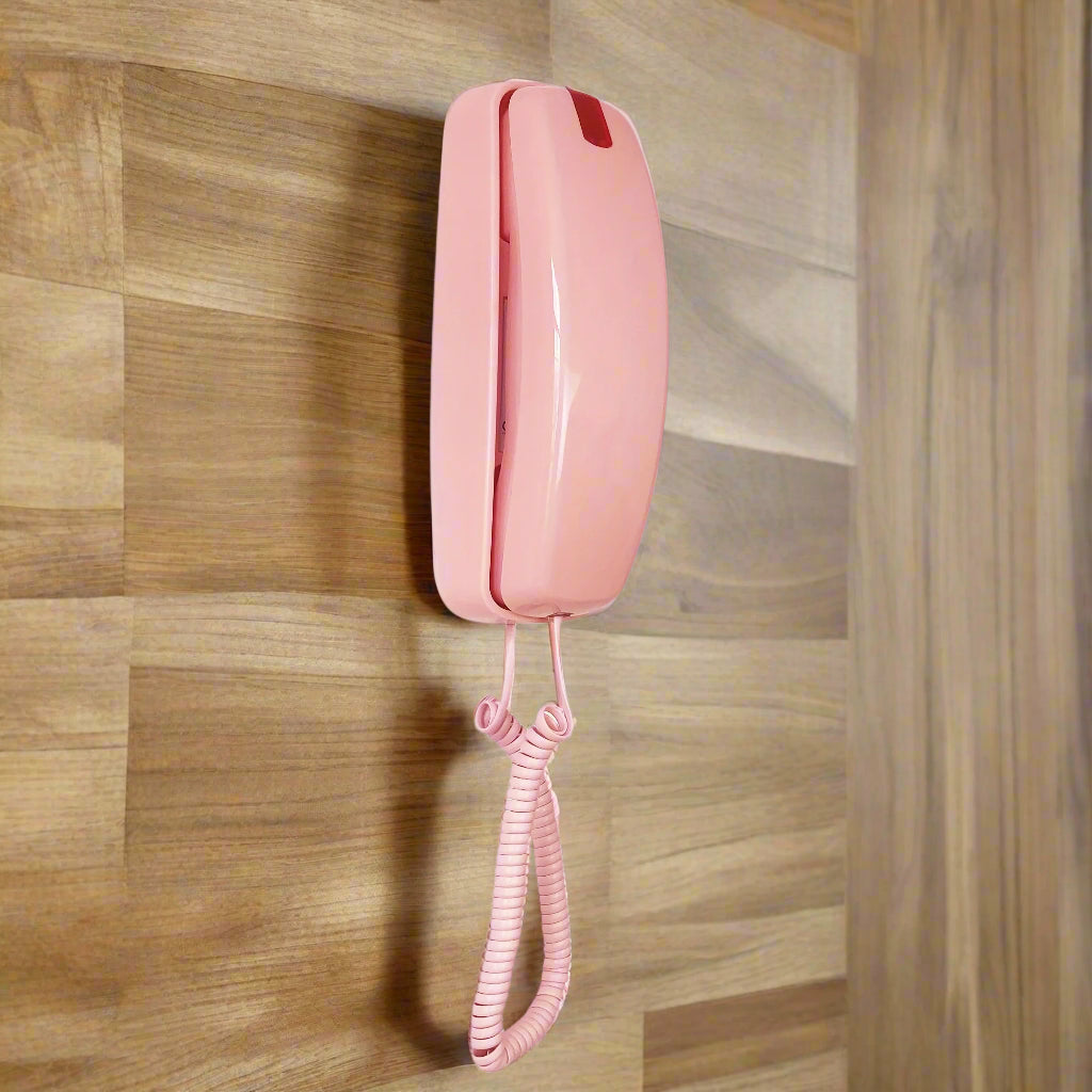 Nutshell Big Button Landline Wall Phone in Pink with Simple Design for Easy Use