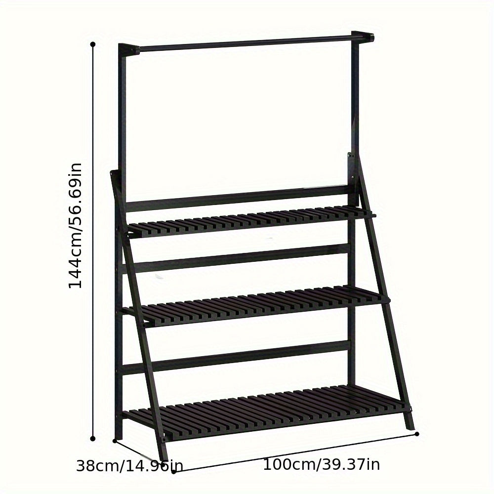 Black 3 Tier Wooden Pot Plant Stand Storage Rack for Indoor and Outdoor Plants
