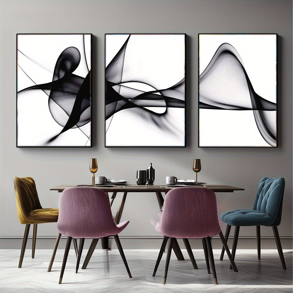Nutshell black and white abstract wall art displayed in a modern dining room setting