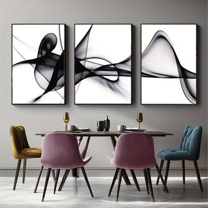 Nutshell black and white abstract wall art displayed in a modern dining room setting