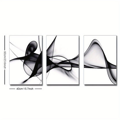 Nutshell black and white abstract wall art set of three canvas prints with flowing lines
