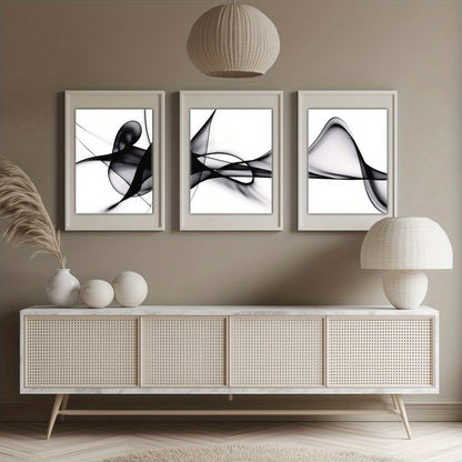 Nutshell black and white abstract wall art displayed in a modern living room with neutral decor