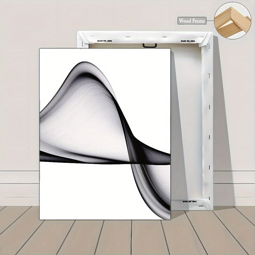 Nutshell black and white abstract wall art featuring fluid wave design on a sleek canvas