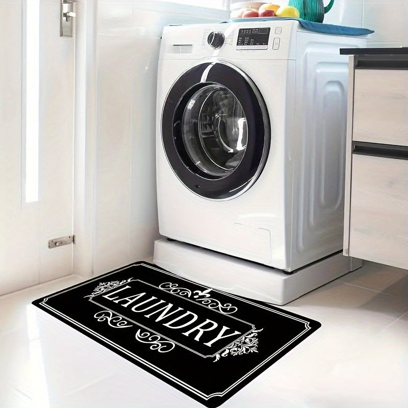Nutshell black laundry floor mat featuring elegant design for laundry rooms