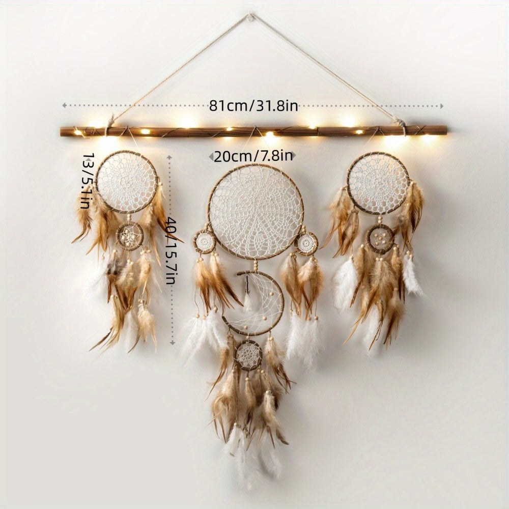 Bohemian dreamcatcher wall hanging with intricate designs and soft feathers for a stylish home decor