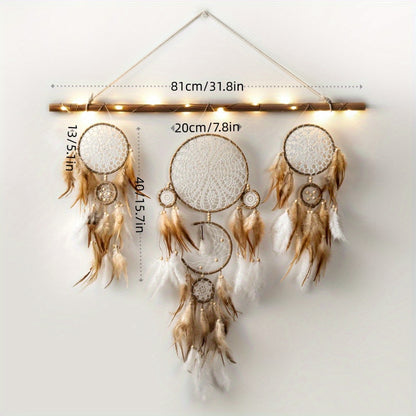 Bohemian dreamcatcher wall hanging with intricate designs and soft feathers for a stylish home decor