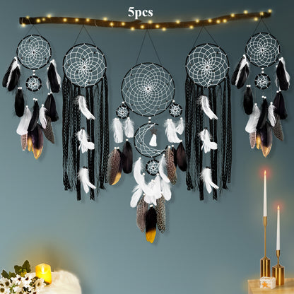 Bohemian dreamcatcher wall hanging set of 5 with feathers and beads for stylish home decor