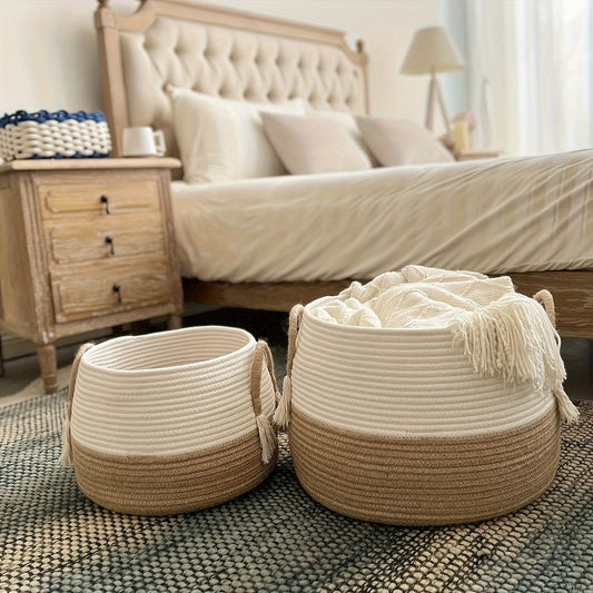 Bohemian Style Handwoven Rope Storage Basket set for stylish home organization and decor