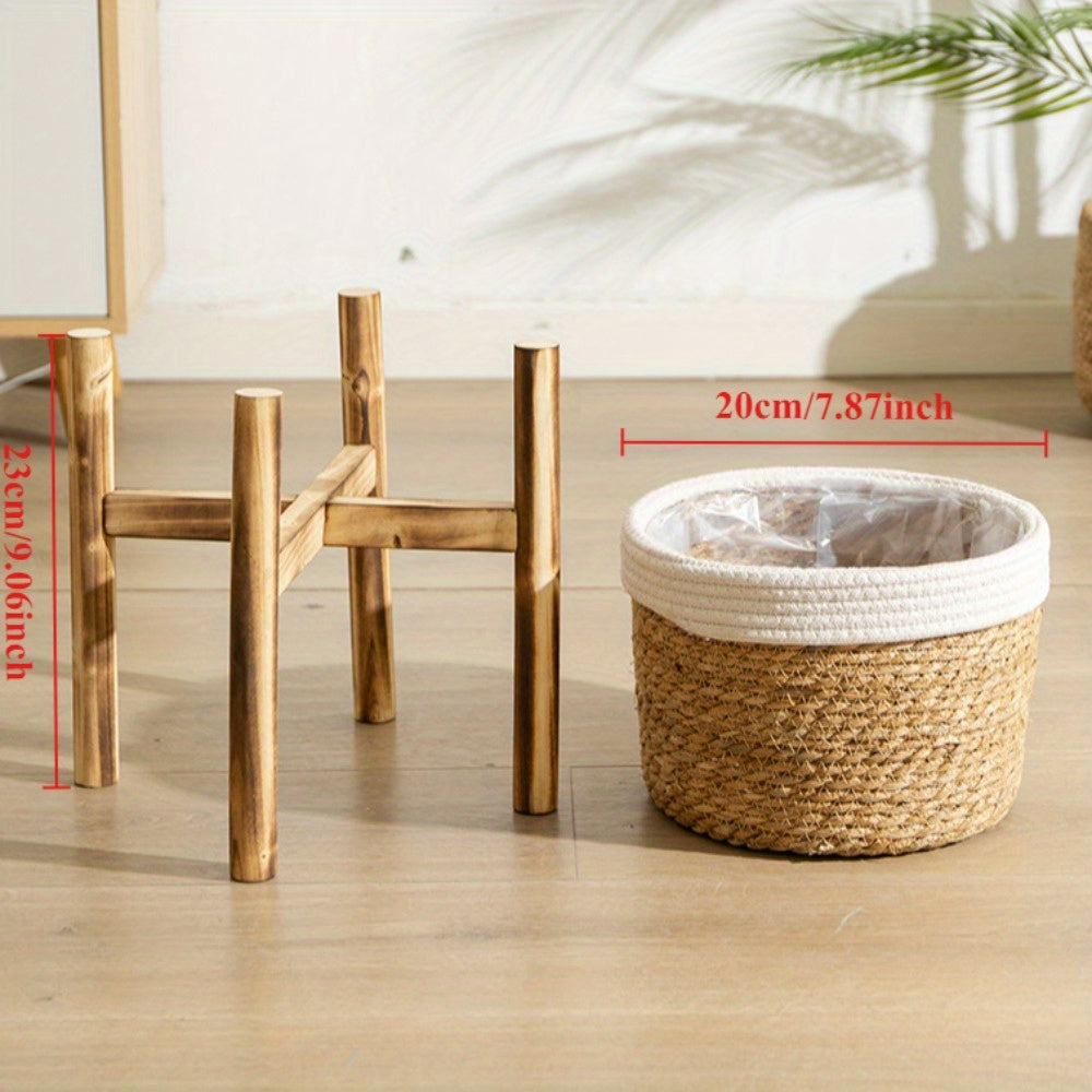 Bohemian Woven Planter With Legs showcasing a natural finish and stylish design for home decor