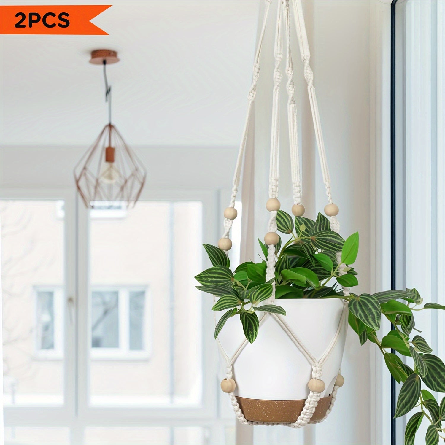 Boho Macrame Plant Hangers Self-Watering Hanging Baskets featuring natural materials and greenery