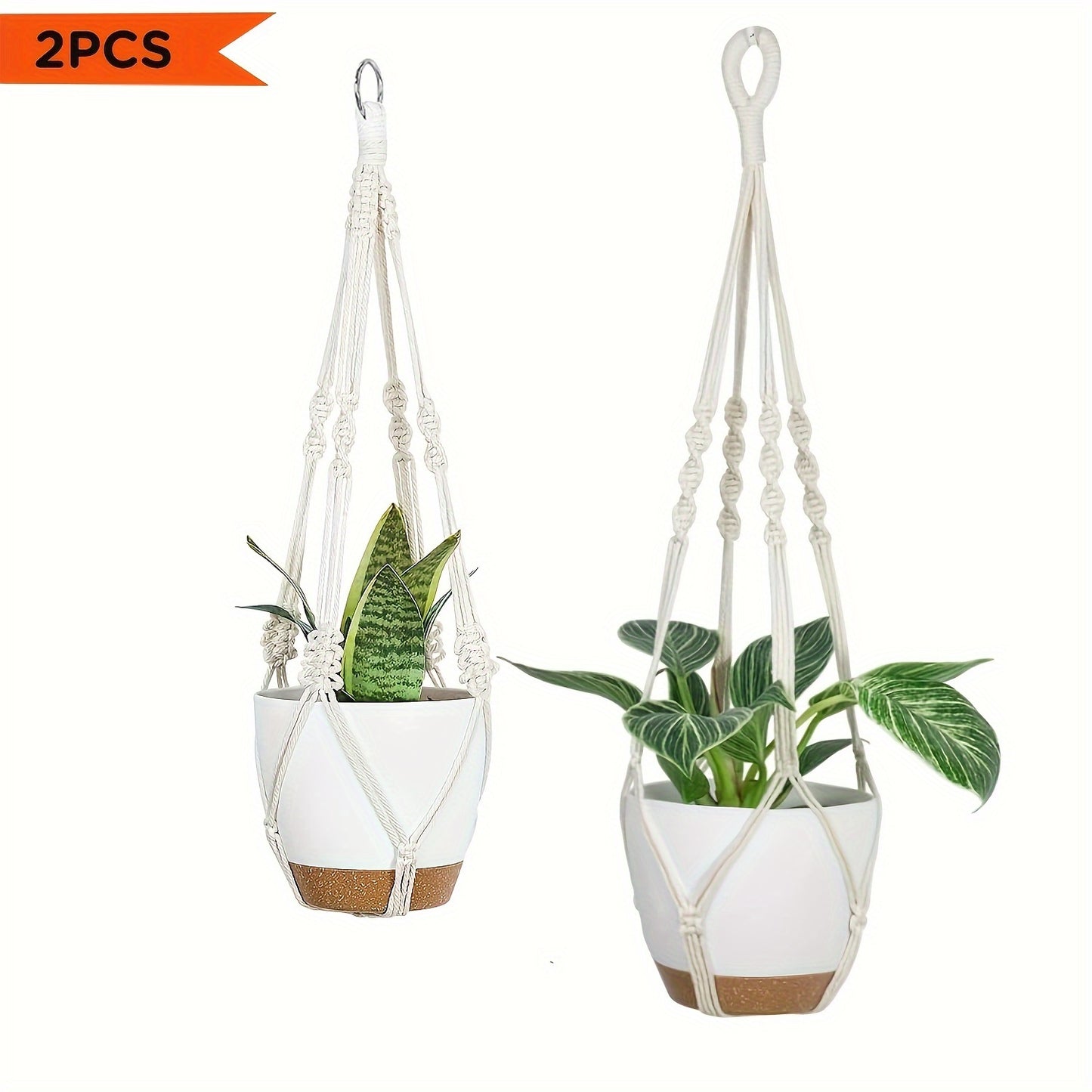 Set of 2 Nutshell Boho Macrame Plant Hangers Self-Watering Hanging Baskets for indoor plants