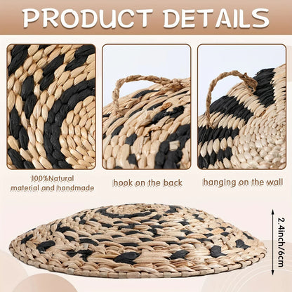 Boho seagrass wall baskets set in natural and black colors with handwoven details