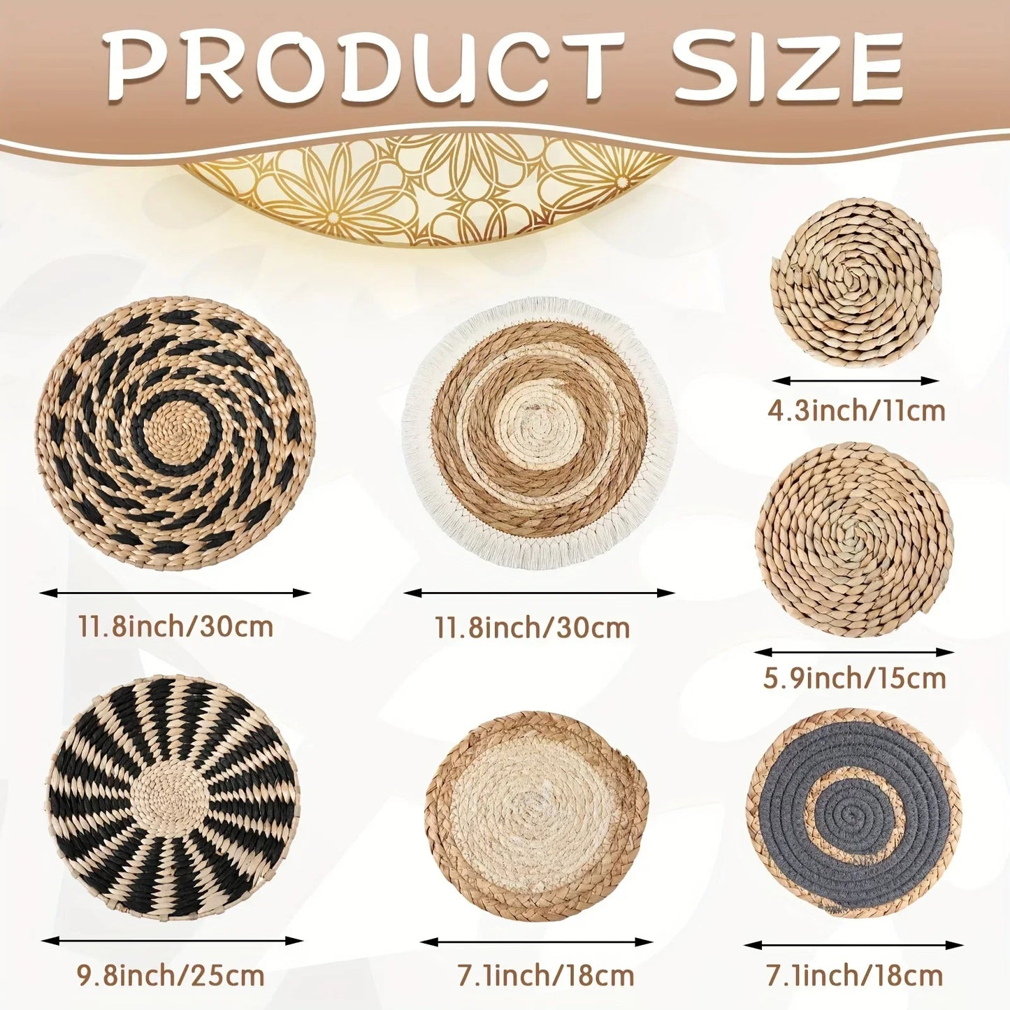 Boho seagrass wall baskets set in various sizes for stylish home decor